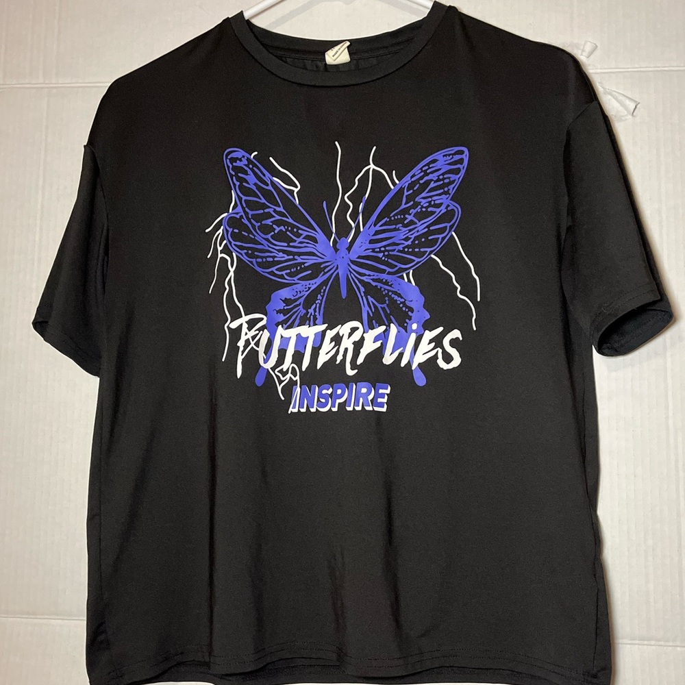 Black & Purple Multicolor Teens Butterflies Inspire Tshirt,Colorful,Summer Shirt